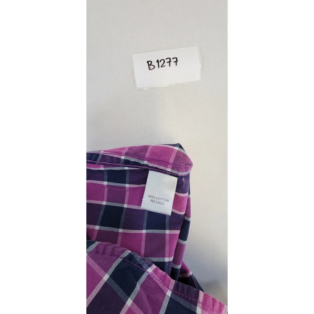 Banana Republic‎ Plaid Button Down Shirt Pink Navy Long Sleeve Slim Fit Mens S